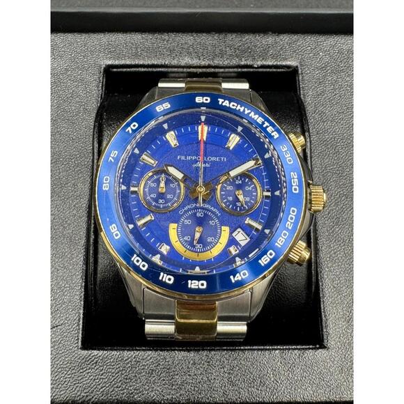 Filippo Loreti Ascari Monza Two Tone Blue Gold Steel Chronograph 42mm New Box MN main image 4